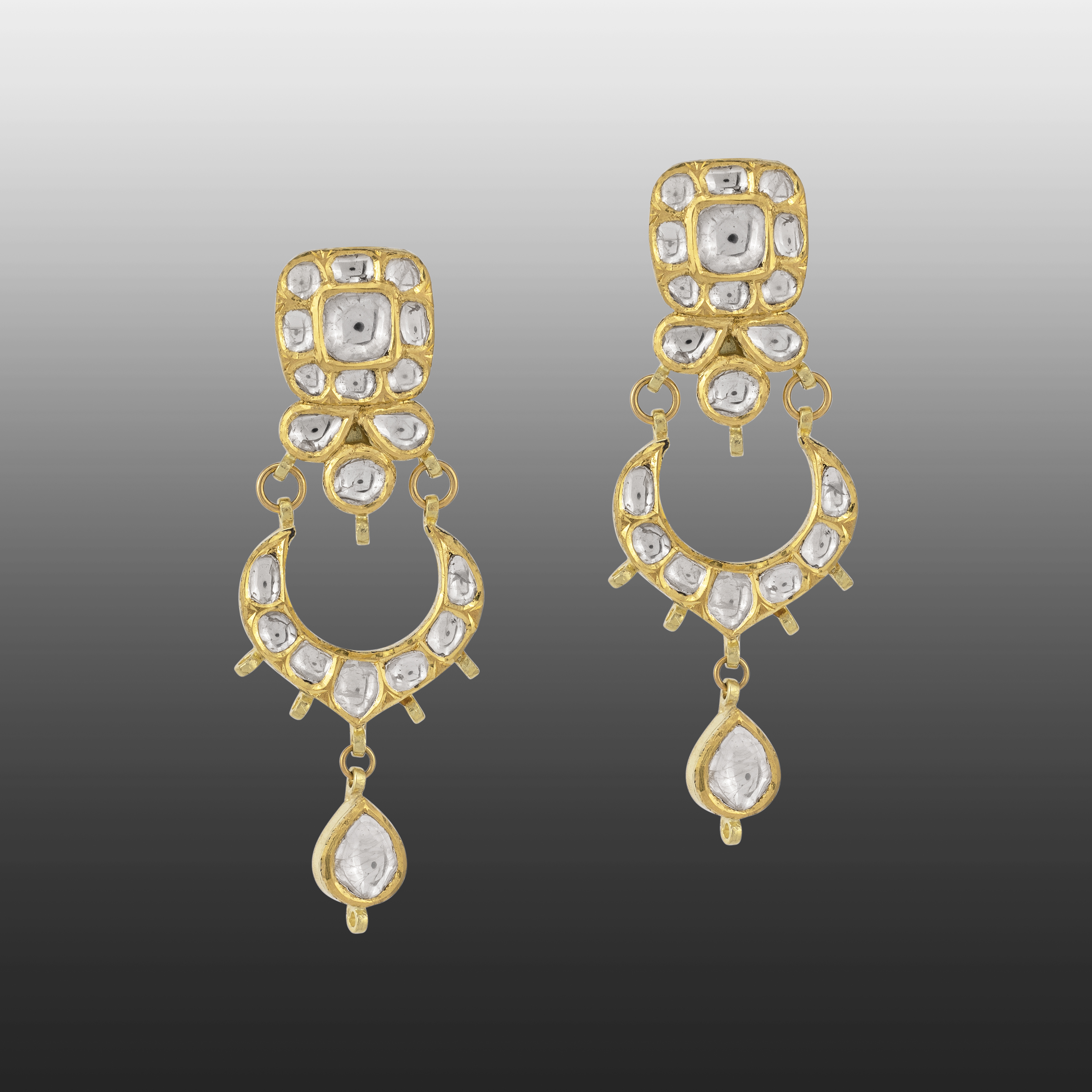 Chandbali Polki Earrings with Teardrop Accents and Pearls